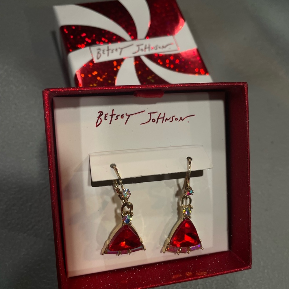 Betsey Johnson Red Triangle Crystal Drop Earrings
